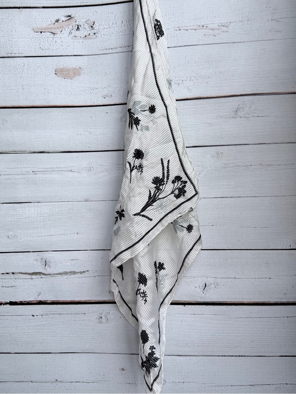 White Floral Border Scarf - Women's Lightweight Wrap
